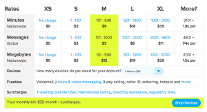 Monthly Rates at Ting Cell Service for data, voice and text.