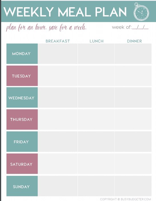 Free Weekly Menu Planner Template from www.busybudgeter.com