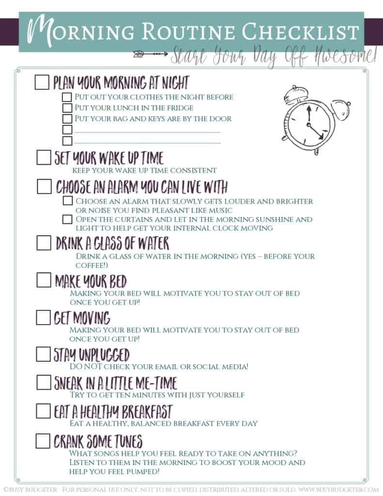 morning routine checklist for adults