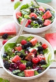 Easy salad recipes are always a win but this watermelon and feta salad is THE perfect summer salad! It's practically a fruit salad and honestly, who doesn't love fruit salad?