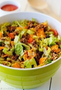 Nothing quite like the flavorful crunch of Doritos in your salad! This taco salad is one of my favorite easy salad recipes to whip up that my kids LOVE. Yes - my kids LOVE this salad! That right there is a testament to it's deliciousness!