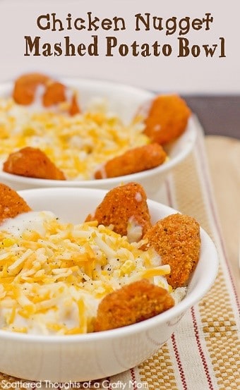 Need some kid-friendly easy recipes for dinner? Heck - even adults will love this chicken nuggets and mashed potato bowl recipe!