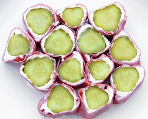 These pickle roll ups are one of those healthy snack foods that satisfy so many different cravings at once. Sweet, salty, crunchy! What more could you want?