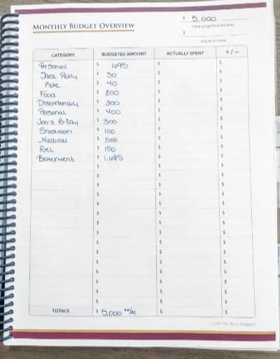 Monthly budget overview in the best planner for adhd