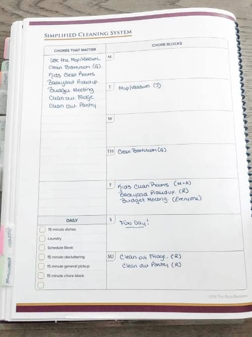 Simplified cleaning system in the best planner for adhd - home success planner