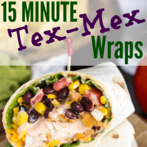 Tex mex chicken wraps with corn, black beans , chicken and cheese wrapped in a flour tortilla.