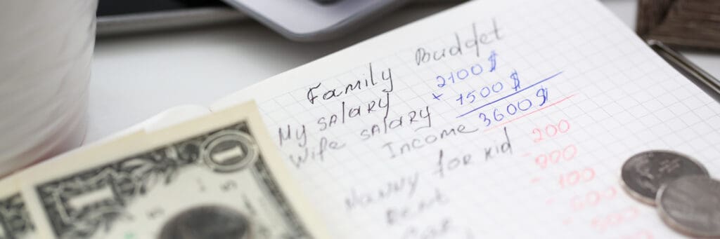 A handwritten family budget. 