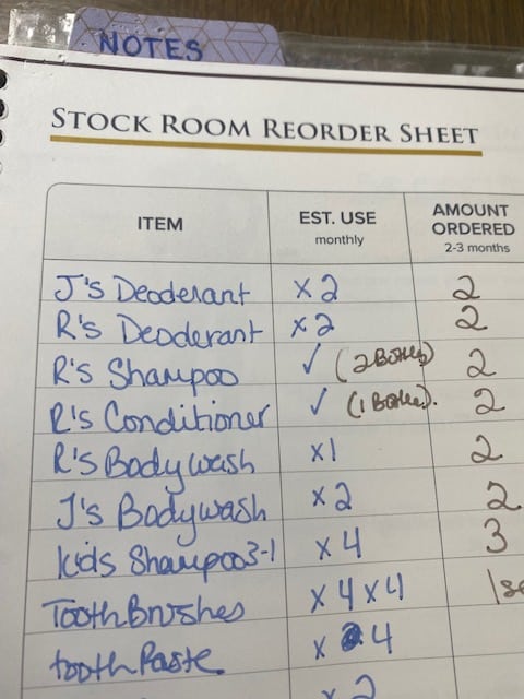 Stockroom reorder form