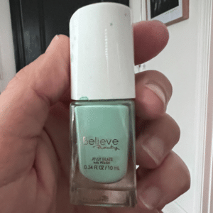 Blue Believe In Beauty Nail Polish from the dollar general.
